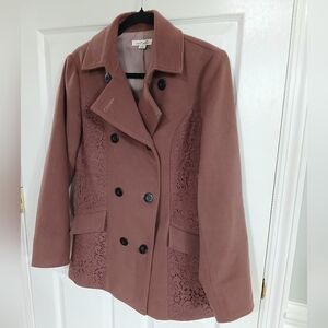 Simply Noelle Double Breasted Peacoat  Lace Detail Boho Casual Preppy Academia